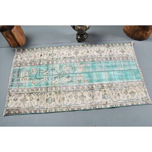 Alfombra turca vintage de 2,6x4,7 pies, hecha a mano, respetuosa con el medio ambiente, azul, Beige, lana, pila mediana, forma Rectangular, patrón abstracto, comedor, látex - Product Image 3