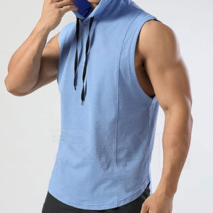 Men's Workout Hooded Tank Tops Sports Training <b>Sleeveless</b> Gym <b>Hoodies</b> Breathable Knitted Bodybuilding Cut Muscle Shirts - Product Image 5