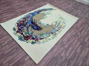 Alfombra Oushak azul marino 9x12 Alfombra grande otomana turca con patrón abstracto Alfombra turca de gran tamaño estampada en beige - Product Image 5