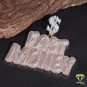 Iced Out Palabra personalizada DINERO RÁPIDO Signo de dólar Colgantes de fianza Diamantes de moissanita en joyería de plata esterlina 925 - Product Image 6