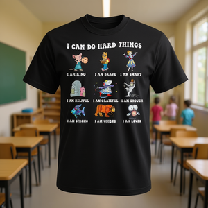 Camiseta de Regreso a Clases con la Frase 'Characters I Can Do Hard Things' - Cita de Libro - Artículo Promocional - Product Image 3