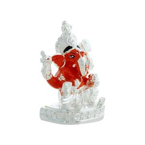 Elegant silver finished Ganesha statue with bright <b>orange</b> highlight perfect for pooja spaces weddings and spiritual <b>gifting</b> - Product Image 2