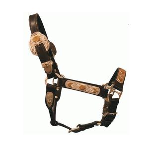 <b>Horse</b> Leather & Nylon Halter with Fancy Stitch Soft Leather Padding <b>Brass</b> Hardware Fitting All Purpose Use Customizable Color - Product Image 1
