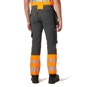 Men High Visibility CE Certified Breathable Workwear Cargo <b>Pants</b> with Reflective Tape Needle Detection <b>Black</b> & Orange Polyester - Product Image 3