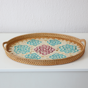 Bandeja de mimbre con forma de flor ovalada, bandeja de servicio de perla Madre, hecha a mano, vietnamita, artesanal, respetuoso con el medio ambiente - Product Image 5