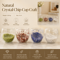 Ornement en verre transparent en forme de coupe avec gravier de cristal et éclats de pierres vertes, bleues, blanches et mélangées pour la décoration