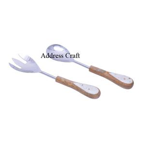 Herramientas ecológicas para ensalada, recién llegado, juego de servidor de ensalada de acero inoxidable, juego de vajilla con mango de madera y terrazo para uso doméstico/Hotel - Product Image 3