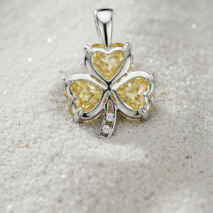 Colgantes y Dijes de Joyería Fina de Plata de Ley 925 Chapados en Oro con Trébol Amarillo Navideño de Lujo, Diamante Cultivado en Laboratorio con Certificación GIA VVS - Product Image 3