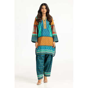 ชุดเซ็ตพิมพ์ลายสีส้มสไตล์โบฮีเมียนสำหรับผู้หญิง ไซส์ XS/XS สำหรับชุดฤดูใบไม้ผลิ/ฤดูร้อน ดีไซน์แบบสองชิ้น - Product Image 2