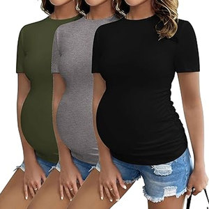 Camisas de maternidad para mujer, camisetas de manga corta con cuello redondo suave para embarazo, blusa túnica, ropa para mamá esperando mamás - Product Image 6