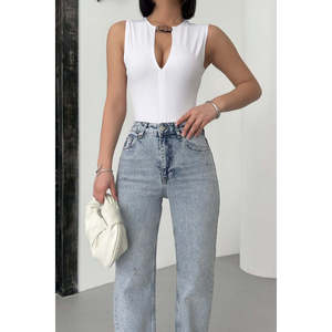 Jean coupe droite à jambe courte 7070 - Bleu moyen et Tinty - Product Image 4