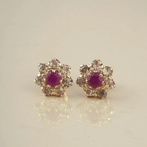 14K Or Massif Rose Coupe Violet Saphir Boucles D'oreilles Push Back Halo Diamant Tenue De Mariée Mariages Perle Principale Grande Idée Cadeau - Product Image 1
