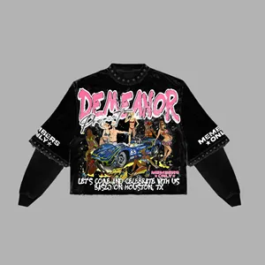 T-shirts courts et hauts à manches longues pour femmes, broderie gothique en pierre et imprimés graphiques hip-hop, coupe ample en coton - Product Image 3