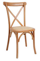 Chaise de salle à manger rustique d'extérieur Rossa, écologique, avec dossier croisé, fabriquée en teck massif, assise en rotin tressé, finition naturelle
