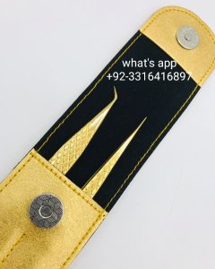 Pince à sourcils oblique au plasma doré avec étiquette personnalisée et ciseaux à ressort avec pochette pour la mise en forme des sourcils - Product Image 6