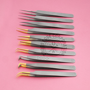 Pince à épiler professionnelle pour extensions de cils en fibre de haute qualité, courbée, angulaire, forme lune, isolation personnalisée, outil durable argenté - Product Image 1