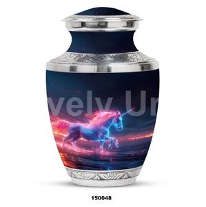 Urna de cremación con diseño de unicornio de caballo para cenizas humanas Urna conmemorativa de aluminio grande para cenizas de adultos con bolsa de terciopelo gratis - Product Image 1