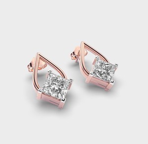 IGI Certified Princess Cut Lab Grown Diamond <b>Drop</b> Stud Earrings 14K Rose/Yellow/White Gold Geometric Designer Diamond Earrings - Product Image 3