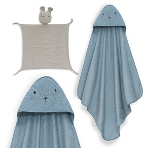 Juego de Toallas de Baño Doudou 1x1 MT. Muselina de Algodón Hipoalergénica Mod Osso con Dibujos Animados para Recién Nacidos, Color Petrol para Uso Doméstico en el Baño - Product Image 1