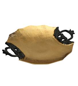 Plateau de service de luxe en laiton avec poignées décoratives en agate/pierre Plateau de service classique haut de gamme de luxe pour la maison et le mariage - Product Image 2