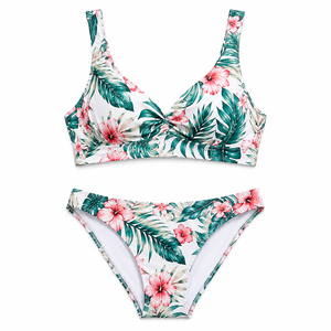 Women’s Floral Print <b>Bikini</b> Set Nylon Spandex Stretch Two Piece Swimwear Mid Rise Brief Casual Summer Beach Swimsuit - Product Image 3