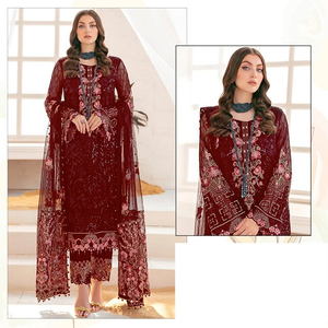 คอลเลกชันใหม่ชุดผ้าไหมเทียมด้านบนด้านล่างชุด dupatta เย็บเต็มรูปแบบสำหรับงานปาร์ตี้ - Product Image 3