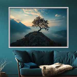 Décoration sur toile imprimée : Art mural abstrait en verre avec motif d'arbre - Cadeau de déménagement moderne, TOILE ENCADRÉE BLANCHE - Product Image 1