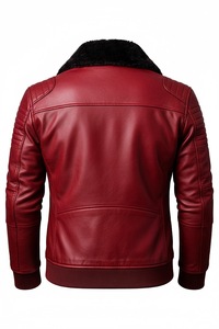 Veste en cuir de vachette pour homme, style vintage, doublure en fausse fourrure, plusieurs couches, fermeture éclair, imperméable, écologique, logo sur le devant - Product Image 5