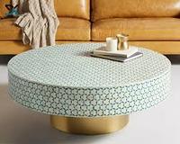 Table basse ronde en incrustation d'os de Style marocain Base en métal Tables centrales de haute qualité Meubles de salon Table d'appoint de zone de loisirs