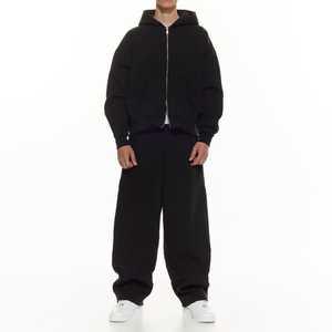 Conjunto Deportivo Informal Personalizado de Felpa Gruesa con Capucha y Cremallera, Pantalones Deportivos Holgados y Acampanados, Conjunto de Chándal para Hombre - Product Image 1