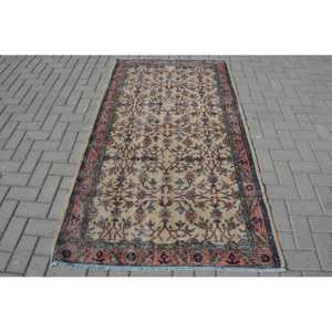 Alfombra Turca, Alfombra de Lana Azul y Roja de 3.7x6.7 pies - Product Image 1