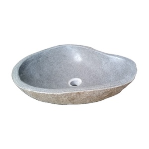 Prestige Natural Semi-Pedestal <b>Hand</b> <b>Wash</b> Sink Single Hole Oval Riverstone Drainer Knob 12L Capacity for Bathroom Hotel Villa - Product Image 3