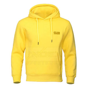 Sudadera con Capucha para Hombre, Corte Regular, Color Amarillo Sólido, Felpa de Algodón, Estilo Casual para Otoño, Diseño con Logotipo Frontal y Bolsillo - Product Image 1