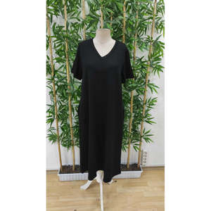 Robe longue en viscose à manches courtes et col en V pour femme avec détail poche, 24160 - Noir - Product Image 5