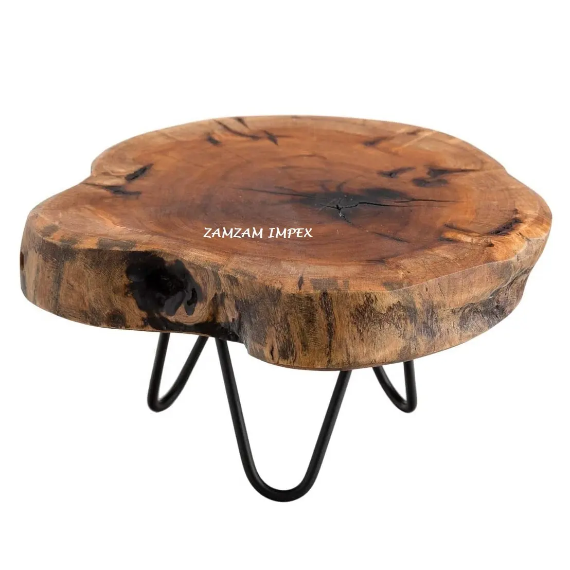Natural Edge Tree Trunk Wooden Stand with Hairpin Legs for Displaying Cakes, Plants, Candles, Decor