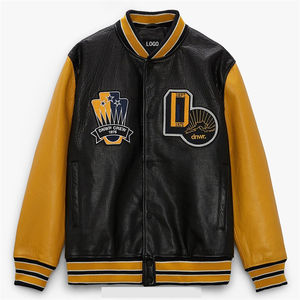 Chaqueta de béisbol de lana de algodón personalizada para hombre al por mayor, chaqueta universitaria con cuello levantado estilo callejero, chaqueta de invierno con letras sin capucha - Product Image 1