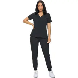 New Style Spandex Stretch Scrubs Medical Uniform Women's Scrub Set Stretch and Soft Y Neck Top and Pants