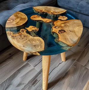 Table basse en bois de luxe en résine agate détaillant unique pour l'artisanat de la magnésie - Product Image 3