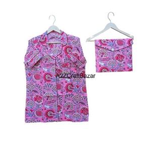 Pyjamas courts pour femmes les plus vendus, vêtements de maison, 100% coton, élégants, doux, imprimés numériques, imprimés floraux, ensemble de shorts de nuit - Product Image 2