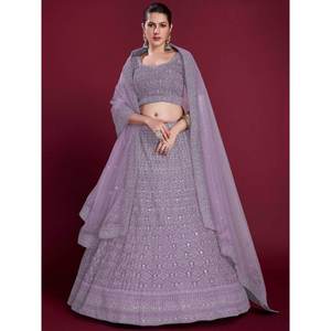 ชุดราตรีผ้าจอร์เจตต์ปักลายลาเวนเดอร์สวยงาม ชุดเลเฮนกาโชลีหรูหราสำหรับงานแต่งงาน - Product Image 2