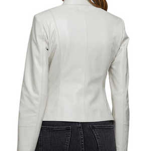 Chaqueta de piel auténtica con diseño de motocicleta ajustada a la moda superventas de marca personalizada chaqueta de piel blanca para mujer en otoño - Product Image 3