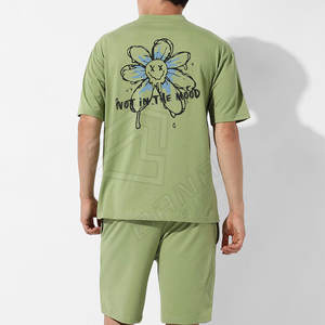 Conjunto de Ropa Casual de Verano para Hombre, Talla Grande, Camiseta y Pantalones Cortos de Tela de Rizo de Algodón con Cuello Redondo y Bolsillo, Secado Rápido y Transpirable - Product Image 1