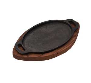 Bandeja de plato de hierro fundido de diseño con base de madera perfecta para vajilla de hotel y restaurante y servicio de comida - Product Image 2