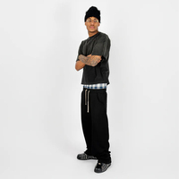 Pantalon de survêtement décontracté à double taille pour hommes Baggy Fit Mid Waist Thick Fleece Flared Pantalon de jogging personnalisé pour hommes