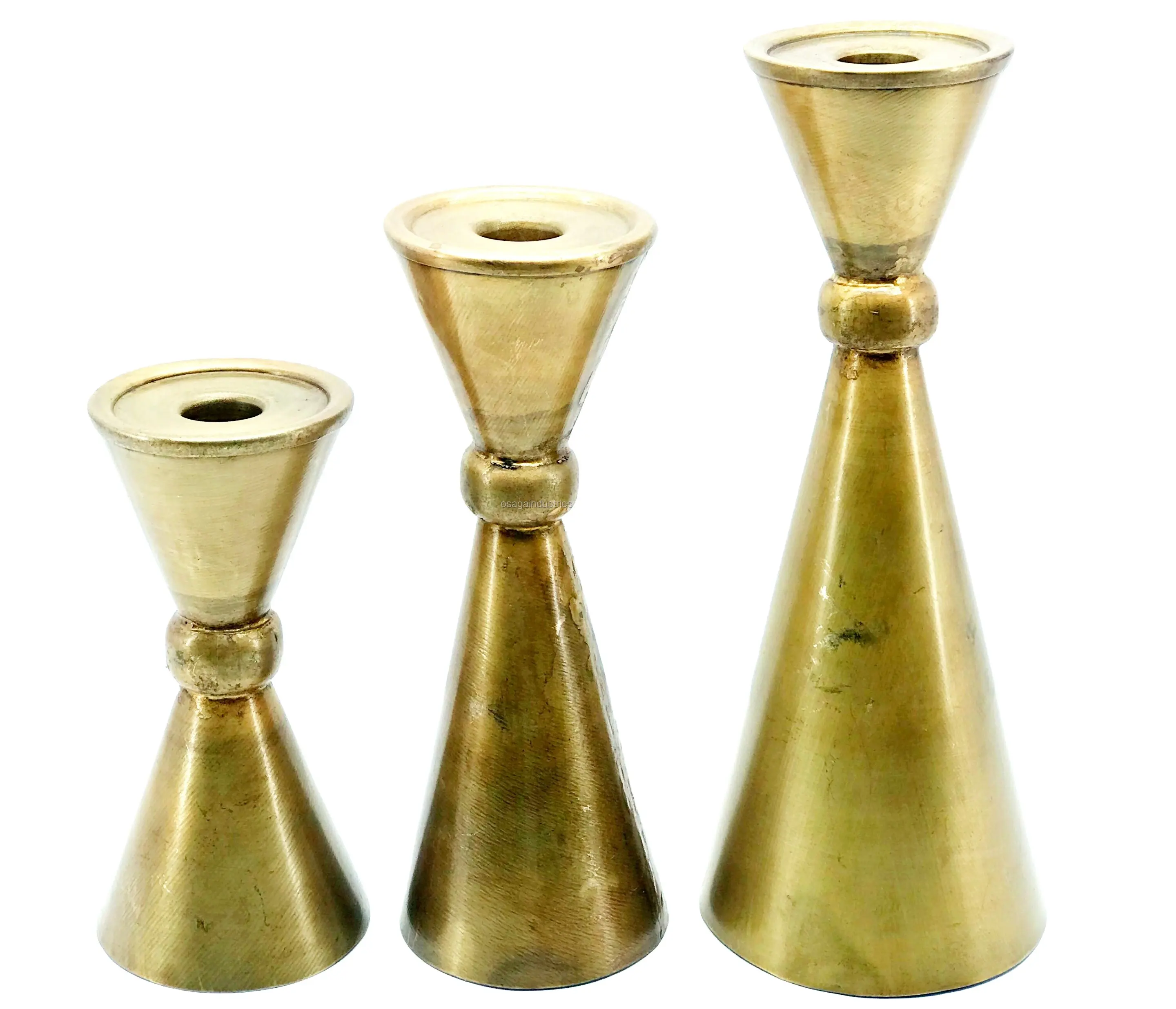 Conjunto de cone redondo de 3 velas de metal, alta qualidade, dourado, latão, antigo, para jardim, para uso, mesa, decoração de casamento, suporte de velas