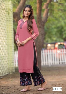 La última Parte superior pesada de rayón hecha a mano y bordada Con parte inferior con estampado de rayón - Product Image 2