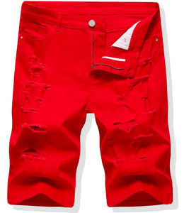 Premium Quality Men's 100% Cotton <b>Denim</b> <b>Shorts</b> <b>Red</b> Embroidered Custom Logo Printing Straight Leg Ripped Breathable Best Sellers - Product Image 1