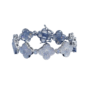 กำไลข้อมือลายดอกไม้สุดฮิต ประดับเพชรโมอิสซาไนต์ เงินแท้ สไตล์ฮิปฮอป ขนาด 7 นิ้ว สำหรับผู้หญิง กำไลแบบ Iced Out - Product Image 1