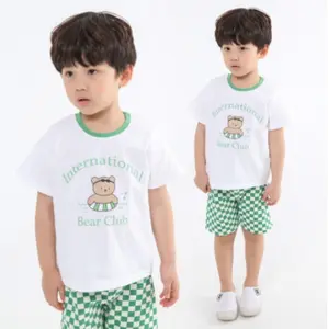 Wholesales conjunto de roupas infantis, conjunto coreano de roupas de algodão 100%, alta qualidade, preço barato, estampa de meninos, meninas, treinamento, urso em tubo