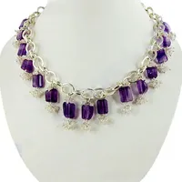 Collier ras du cou en argent 925 pour femme, avec améthyste, motif croix religieuse, bijoux en pierres précieuses, orné de perles de luxe à motif floral